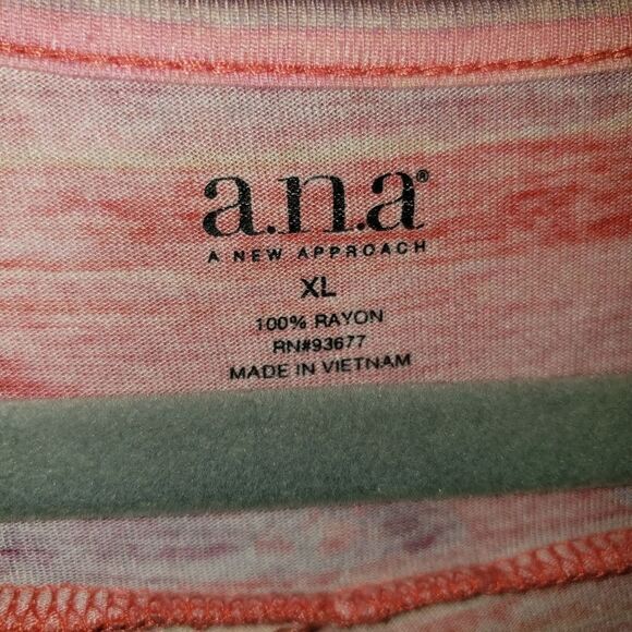 A.N.A PINK CORAL PURPLE STRIPED V NECK SOFT TEE SIZE XL - Picture 3 of 3